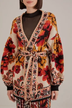 FARM Rio  Gilets<Cardigan en tricot à tapisserie d'hiver sable