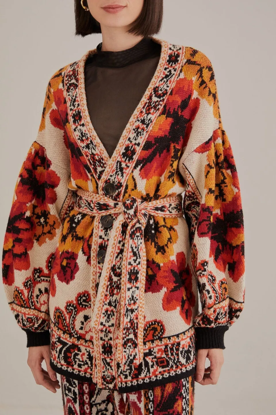 FARM Rio Gilets<Cardigan en tricot à tapisserie d'hiver sable