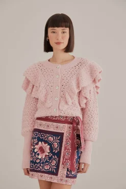FARM Rio  Gilets<Cardigan en tricot à texture de fleur rose
