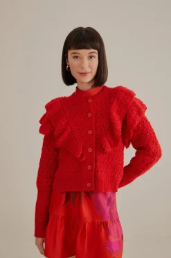 FARM Rio  Gilets<Cardigan en tricot à texture de fleur rouge