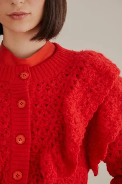 FARM Rio  Gilets<Cardigan en tricot à texture de fleur rouge