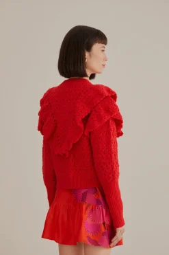 FARM Rio Gilets<Cardigan en tricot à texture de fleur rouge