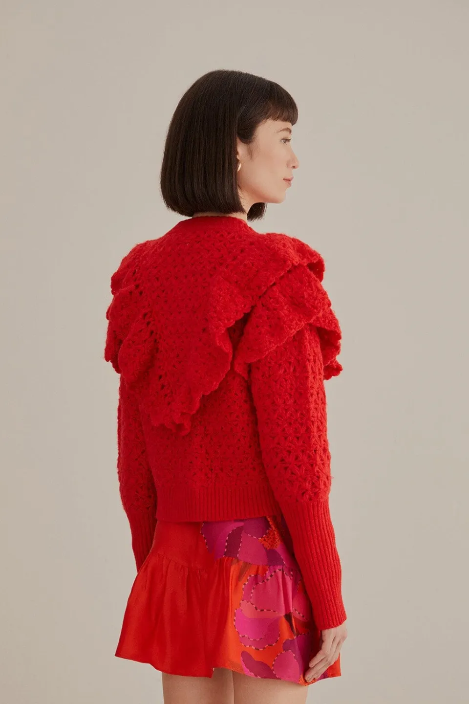 FARM Rio Gilets<Cardigan en tricot à texture de fleur rouge