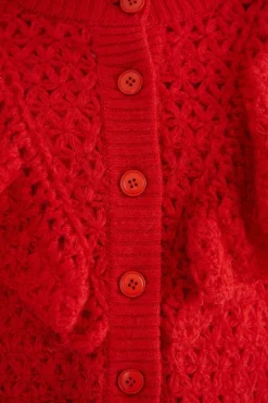 FARM Rio Gilets<Cardigan en tricot à texture de fleur rouge