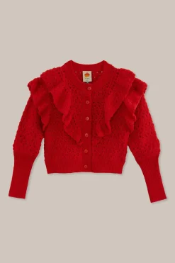 FARM Rio Gilets<Cardigan en tricot à texture de fleur rouge