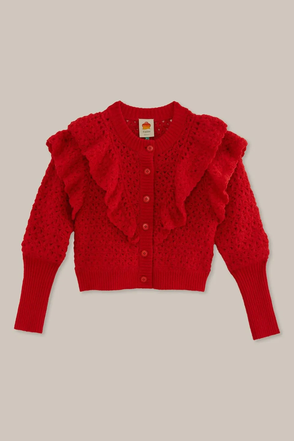 FARM Rio Gilets<Cardigan en tricot à texture de fleur rouge