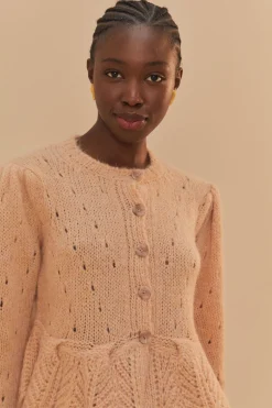 FARM Rio  Gilets<Cardigan en tricot à volants couleur sable