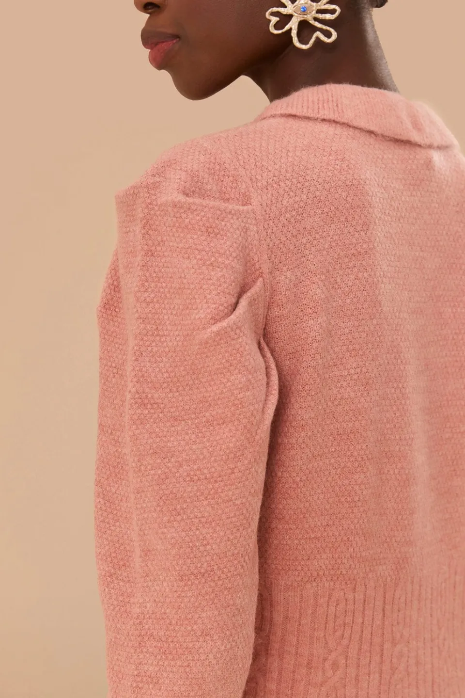 FARM Rio Gilets<Cardigan en tricot à volants rose clair