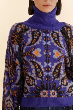 FARM Rio  Gilets<Cardigan en tricot brodé à paillettes et écharpe Martina bleue