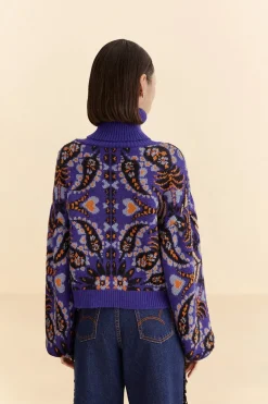 FARM Rio  Gilets<Cardigan en tricot brodé à paillettes et écharpe Martina bleue