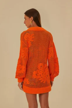 FARM Rio  Gilets<Cardigan en tricot brodé orange