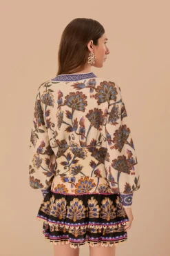 FARM Rio  Gilets<Cardigan en tricot fleuri Maxi Ainika crème
