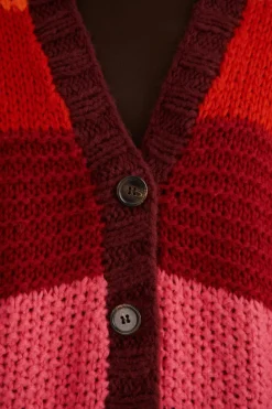 FARM Rio  Gilets<Cardigan en tricot midi à rayures tropicales