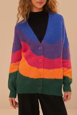FARM Rio  Gilets<Cardigan en tricot multicolore à vagues vintage