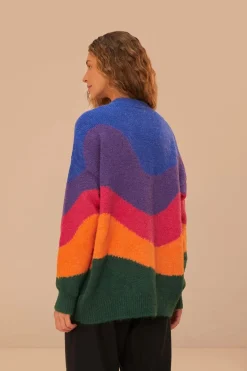 FARM Rio  Gilets<Cardigan en tricot multicolore à vagues vintage
