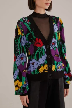 FARM Rio  Gilets|Robes Midi<Cardigan en tricot noir Bucolic Garden