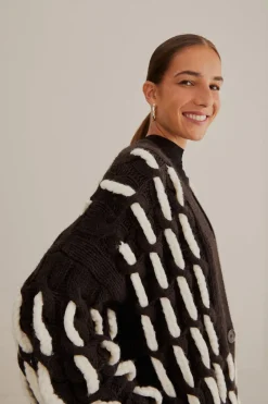 FARM Rio  Gilets<Cardigan en tricot texturé noir et blanc