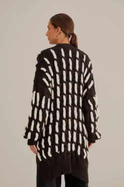 FARM Rio  Gilets<Cardigan en tricot texturé noir et blanc