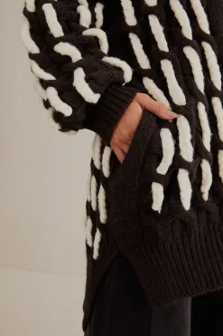 FARM Rio  Gilets<Cardigan en tricot texturé noir et blanc
