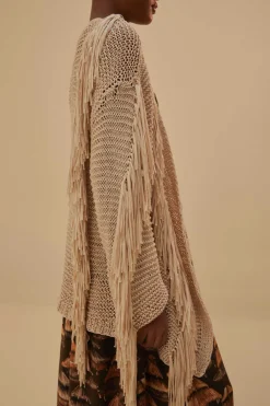FARM Rio  Gilets<Cardigan Maille Franges Rayures Sable