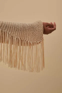 FARM Rio  Gilets<Cardigan Maille Franges Rayures Sable