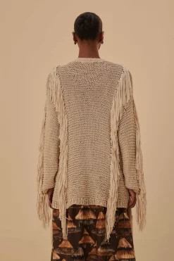 FARM Rio  Gilets<Cardigan Maille Franges Rayures Sable