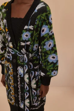 FARM Rio  Gilets<Cardigan mi-long en tricot noir Winter Garden