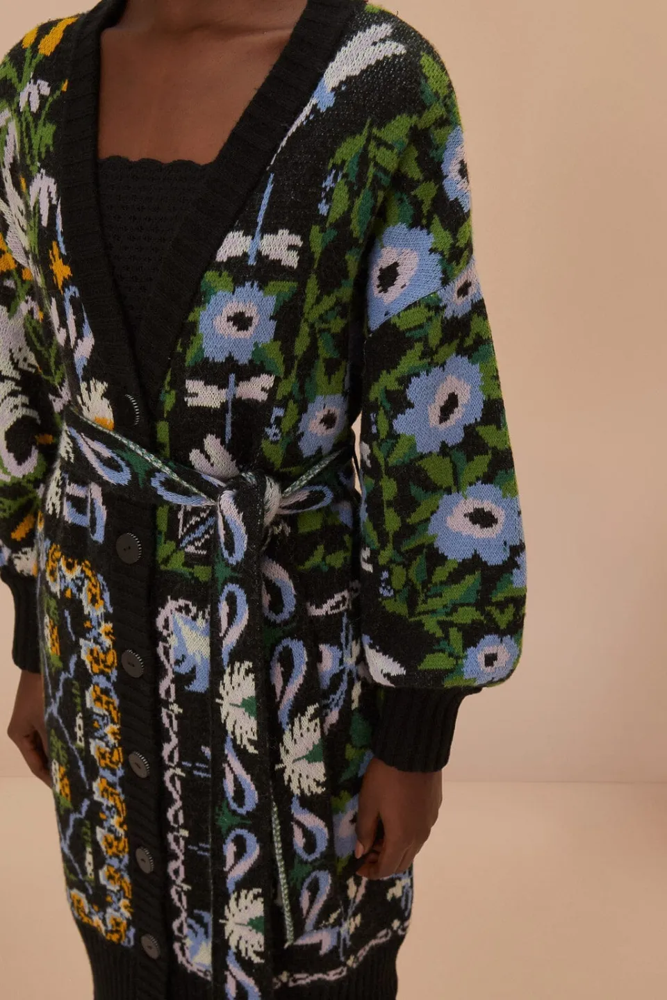 FARM Rio Gilets<Cardigan mi-long en tricot noir Winter Garden