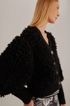 FARM Rio  Gilets<Cardigan texturé noir à col en V