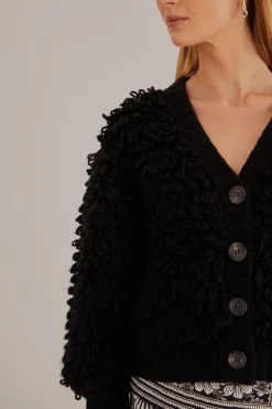 FARM Rio  Gilets<Cardigan texturé noir à col en V