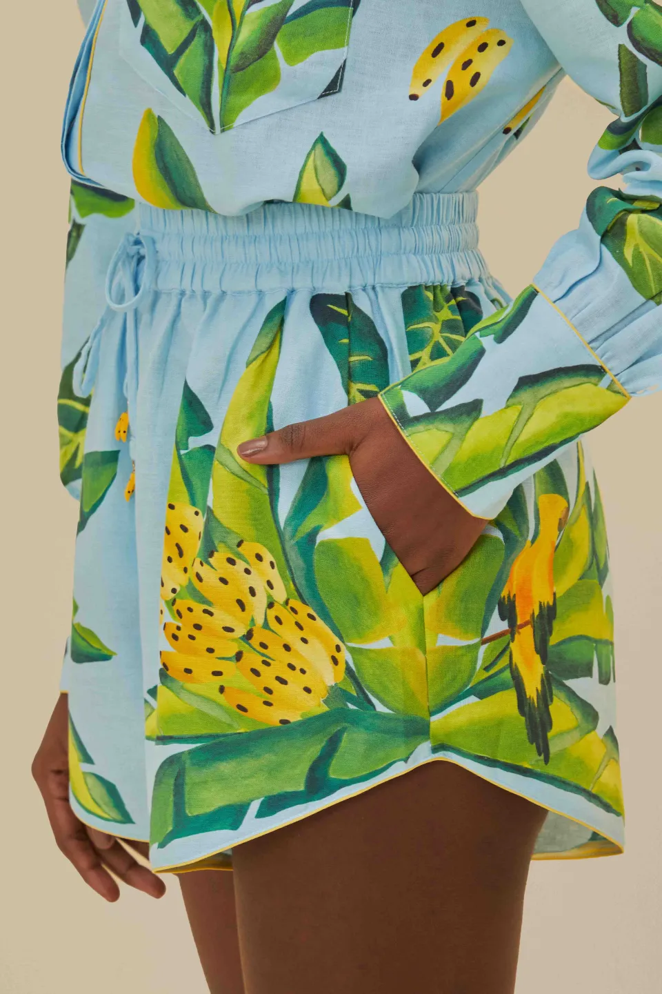FARM Rio Shorts<Écharpe bleue à feuillage d'été Short LENZING™ ECOVERO™ Euroflax™