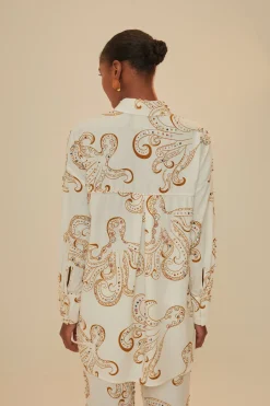 FARM Rio  Hauts Courts<Chemise en lin de qualité supérieure Octopus Fun Euroflax™ blanc cassé