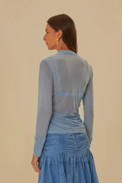 FARM Rio  Chemisiers<Chemisier à manches longues en tulle bleu
