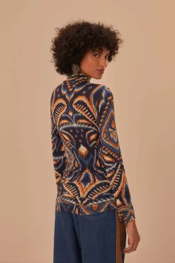 FARM Rio  Chemisiers<Chemisier en jersey bleu ikat à motif ananas