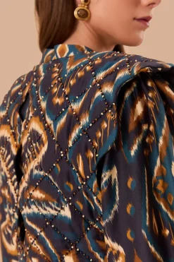 FARM Rio  Chemisiers<Chemisier matelassé à manches longues et motif ikat bleu ananas