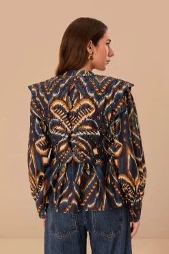 FARM Rio  Chemisiers<Chemisier matelassé à manches longues et motif ikat bleu ananas