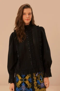 FARM Rio  Chemisiers<Chemisier noir en dentelle et plis