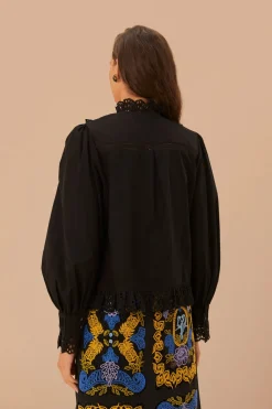 FARM Rio Chemisiers<Chemisier noir en dentelle et plis