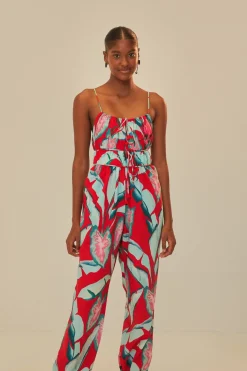 FARM Rio  Combinaisons<Combinaison rouge en coton biologique Summer Foliage