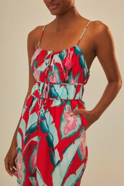 FARM Rio  Combinaisons<Combinaison rouge en coton biologique Summer Foliage
