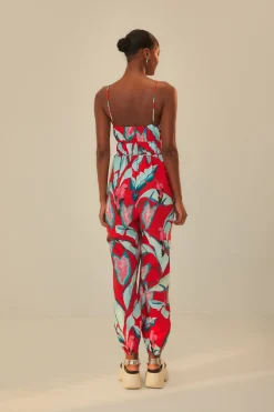 FARM Rio  Combinaisons<Combinaison rouge en coton biologique Summer Foliage