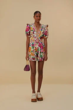 FARM Rio  Combinaison Courte<Combishort blanc cassé Flowerful Sketch