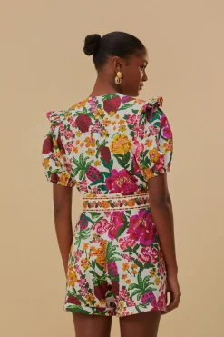 FARM Rio  Combinaison Courte<Combishort blanc cassé Flowerful Sketch