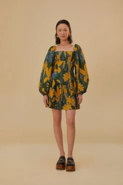 FARM Rio  Robes Courtes<Croquis de feuillage vert Mini-robe Lenzing™ Ecovero™ Euroflax™
