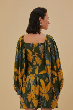 FARM Rio  Robes Courtes<Croquis de feuillage vert Mini-robe Lenzing™ Ecovero™ Euroflax™