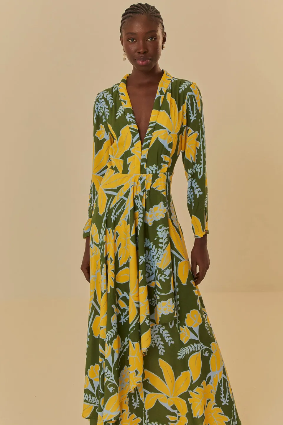 FARM Rio Robes Longues<Foliage Sketch - Robe longue verte à col en V
