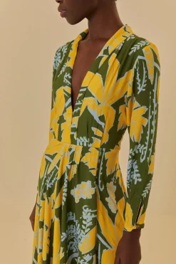 FARM Rio  Robes Longues<Foliage Sketch - Robe longue verte à col en V
