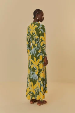FARM Rio Robes Longues<Foliage Sketch - Robe longue verte à col en V