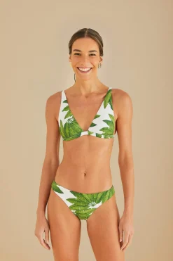 FARM Rio  Bikinis|Hauts Courts<Haut de bikini triangle blanc cassé Palm Fan