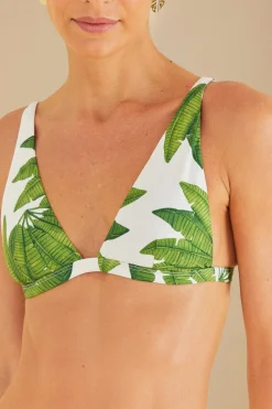 FARM Rio  Bikinis|Hauts Courts<Haut de bikini triangle blanc cassé Palm Fan
